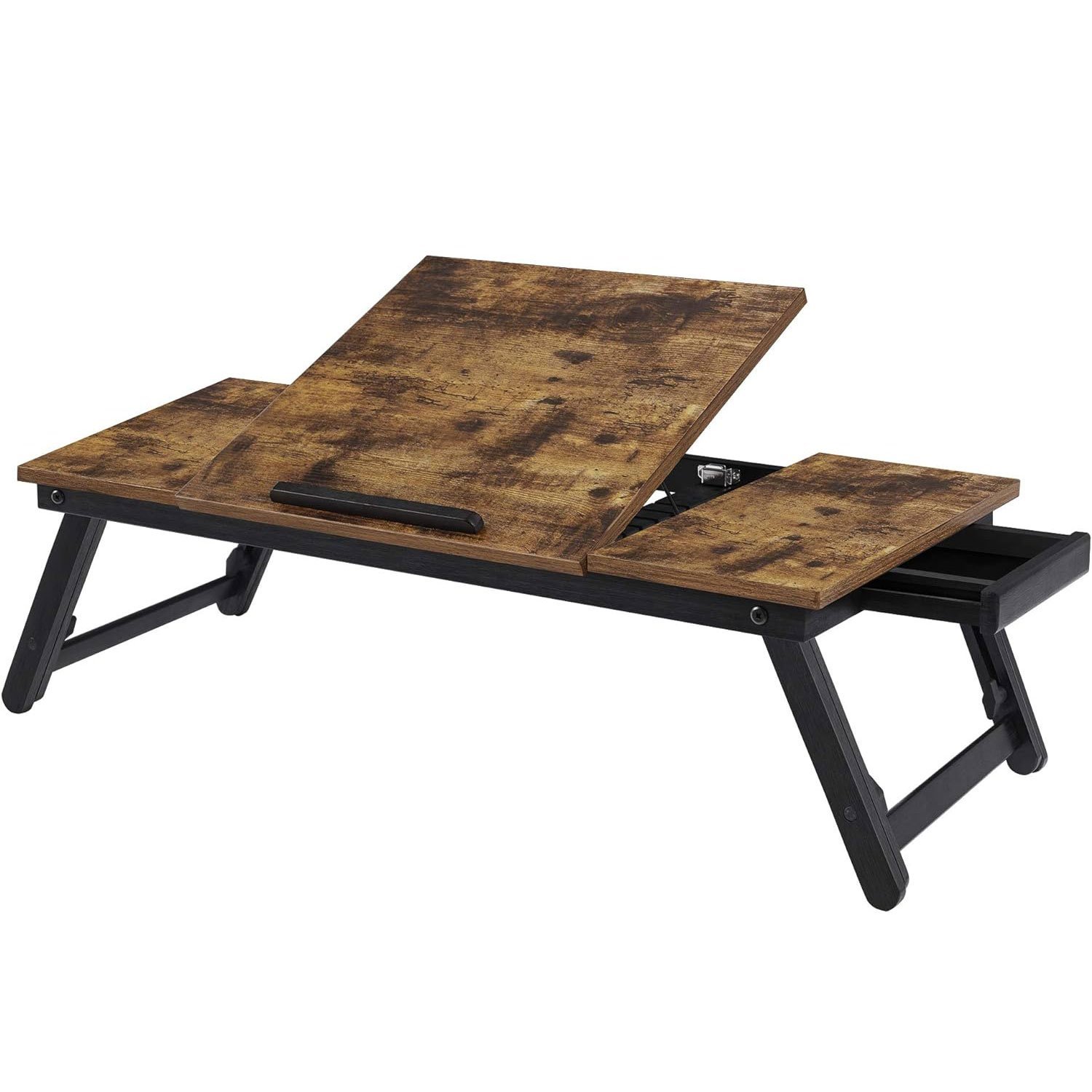 SONGMICS Masa de pat pentru laptop, plabila si reglabila, 71x35x23 cm, maro