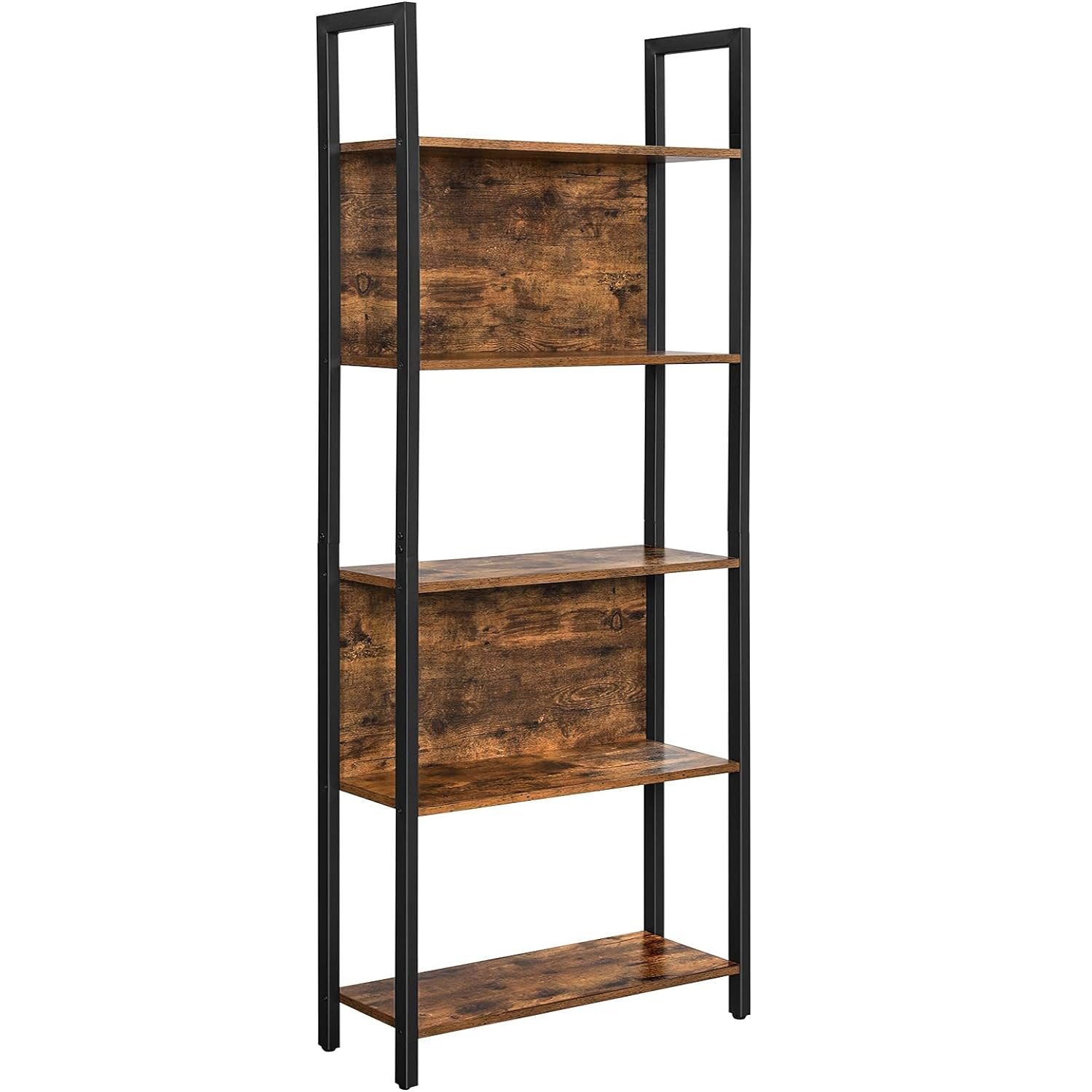 VASAGLE Biblioteca cu 5 rafturi de depozitare, cadru otel, stil industrial, 62x24x165cm, maro rustic si negru