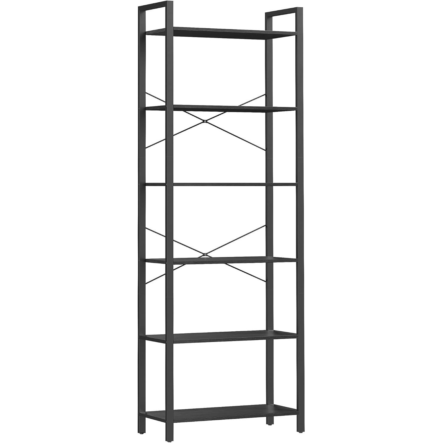 VASAGLE Biblioteca 6 niveluri, cu cadru metalic si rafturi PAL, 66x30x186 cm, negru