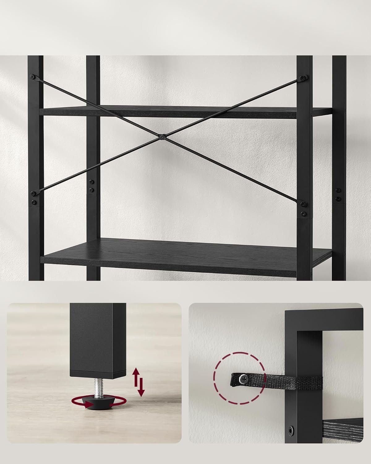 vasagle biblioteca 6 niveluri, cu cadru metalic si rafturi pal, 66x30x186 cm, negru 3 VASAGLE Biblioteca 6 niveluri, cu cadru metalic si rafturi PAL, 66x30x186 cm, negru - imagine 3