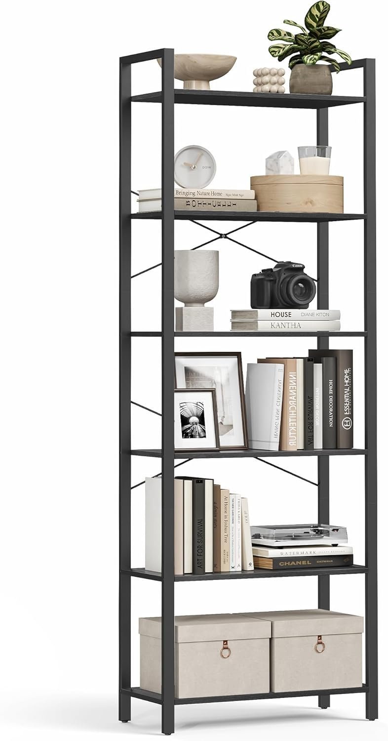 vasagle biblioteca 6 niveluri, cu cadru metalic si rafturi pal, 66x30x186 cm, negru 4 VASAGLE Biblioteca 6 niveluri, cu cadru metalic si rafturi PAL, 66x30x186 cm, negru - imagine 4
