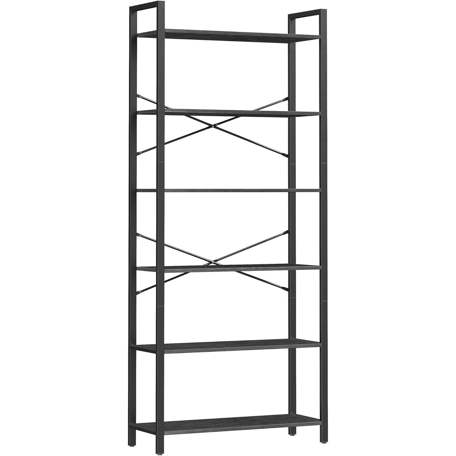 VASAGLE Biblioteca 6 rafturi, cadru metalic si polite PAL, stil industrial, 80x30x186 cm, negru