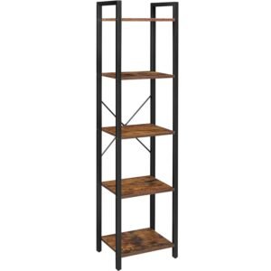 VASAGLE Raft cu 5 etaje, tip biblioteca, cadru metal si polite lemn, 40x30x153cm, industrial, maro rustic si negru