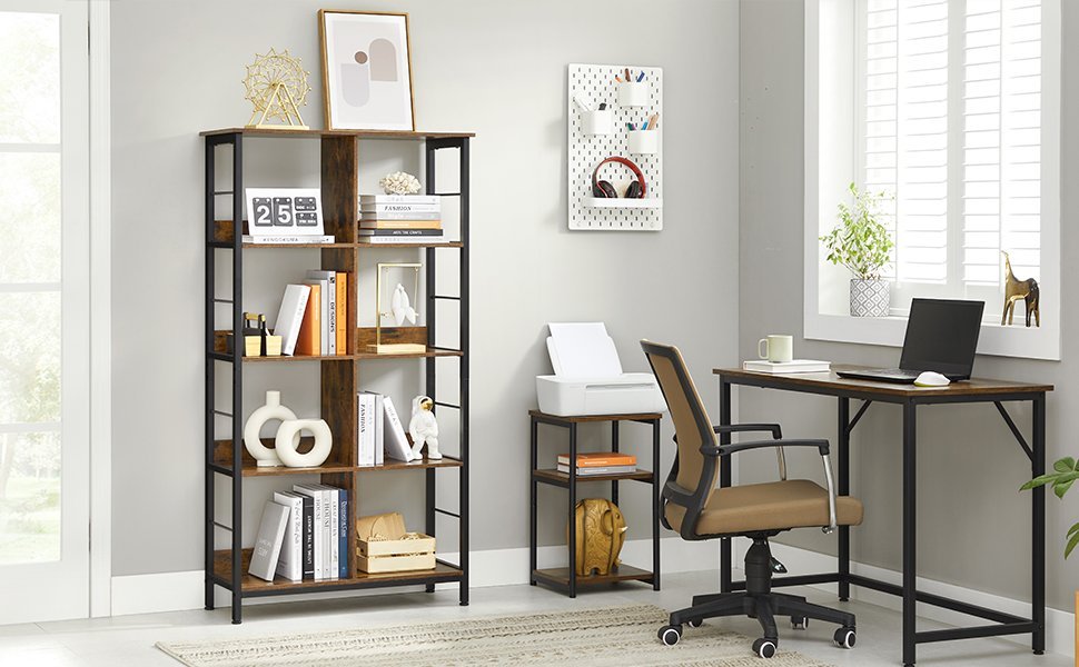 vasagle biblioteca cu rafturi deschise, 8 compartimente, design industrial, 80x33x149cm, maro retro si negru 2 VASAGLE Biblioteca cu rafturi deschise, 8 compartimente, design industrial, 80x33x149cm, maro retro si negru - imagine 2