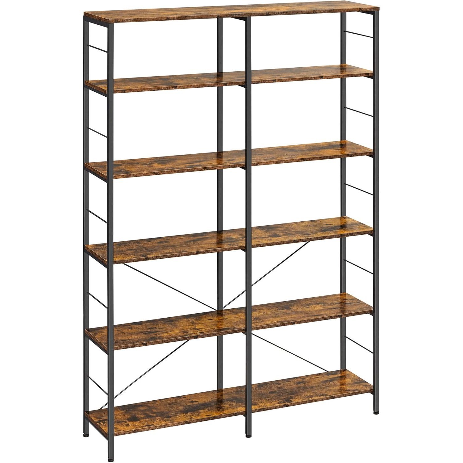 VASAGLE Biblioteca 6 rafturi, cadru metalic, stil industrial, 30x120x170 cm, maro rustic