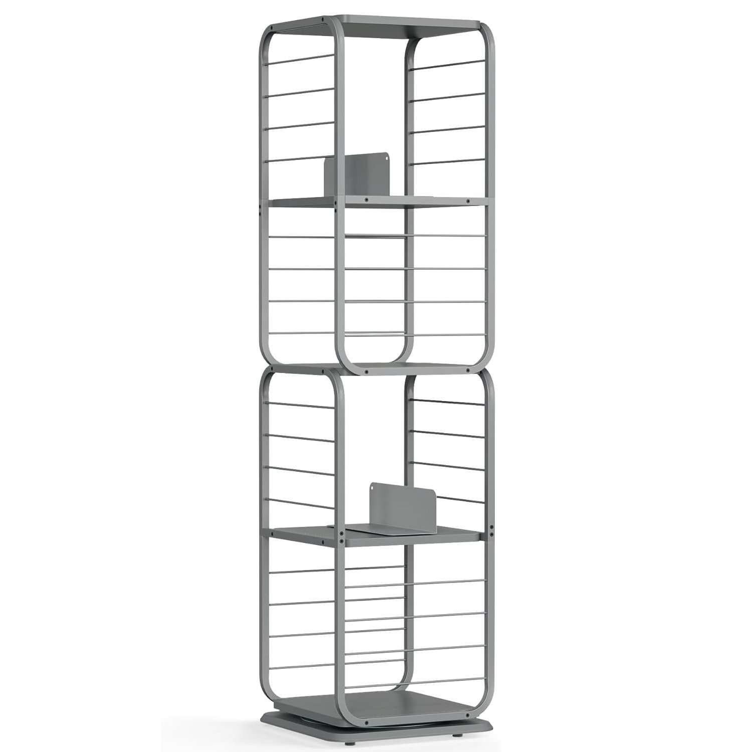 VASAGLE Biblioteca rotativa 360 grade, cadru metalic, cu 5 polite MDF, 43x43x158cm, gri