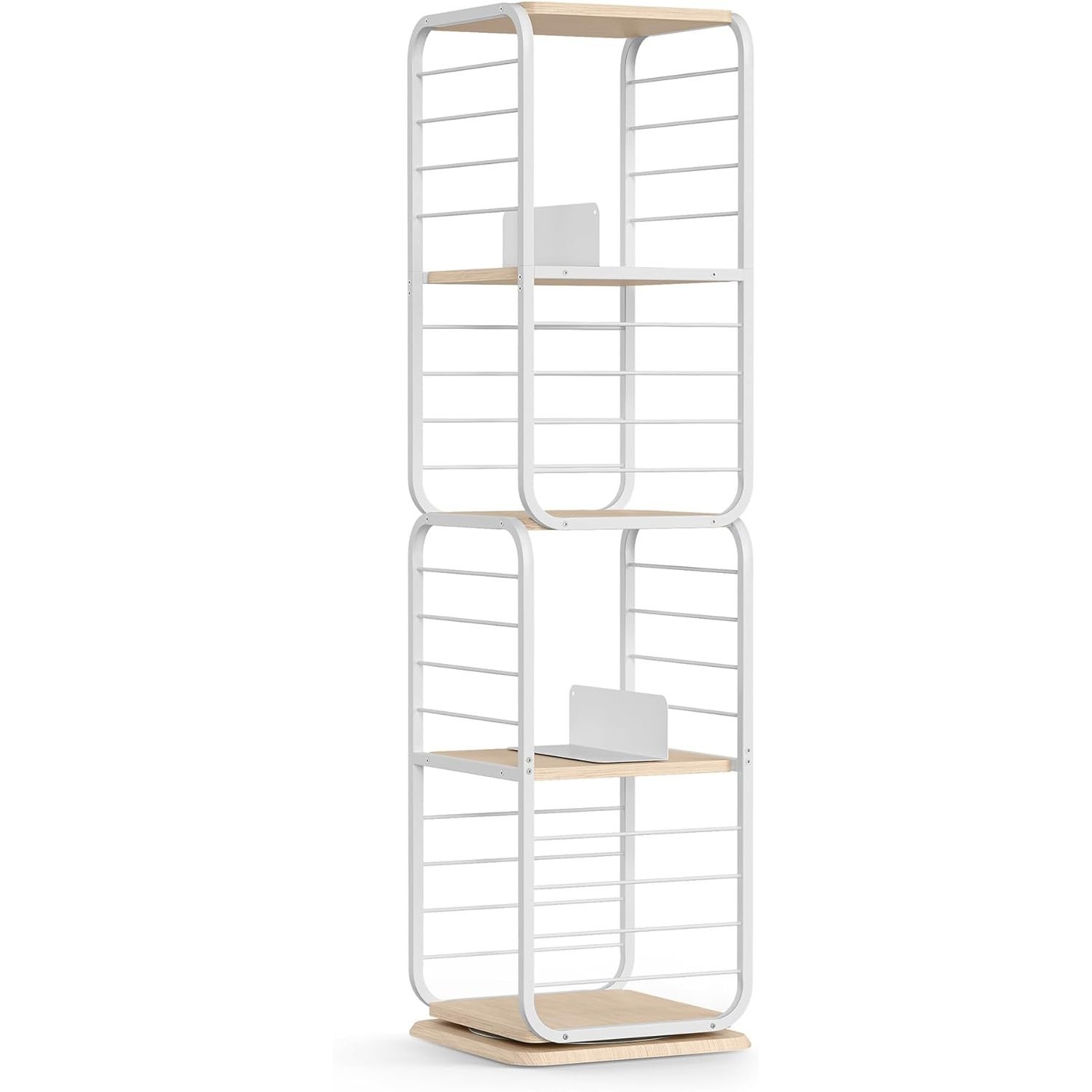 VASAGLE Biblioteca rotativa 360 grade, cadru metalic, cu 5 polite MDF, 43x43x158cm, alb