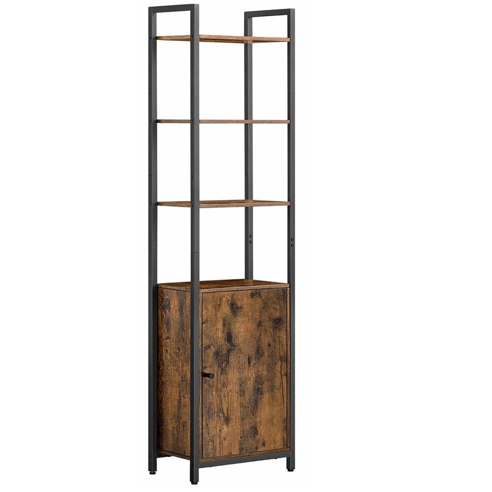 VASAGLE Biblioteca inalta cu 6 rafturi si dulap, cadru metalic, rafturi reglabile, stil vintage, 40x24x160 cm, maro rustic