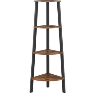 VASAGLE Raft de colt cu 4 etaje, tip biblioteca, cadru metal si polite lemn, industrial, 34x34x125cm, maro rustic