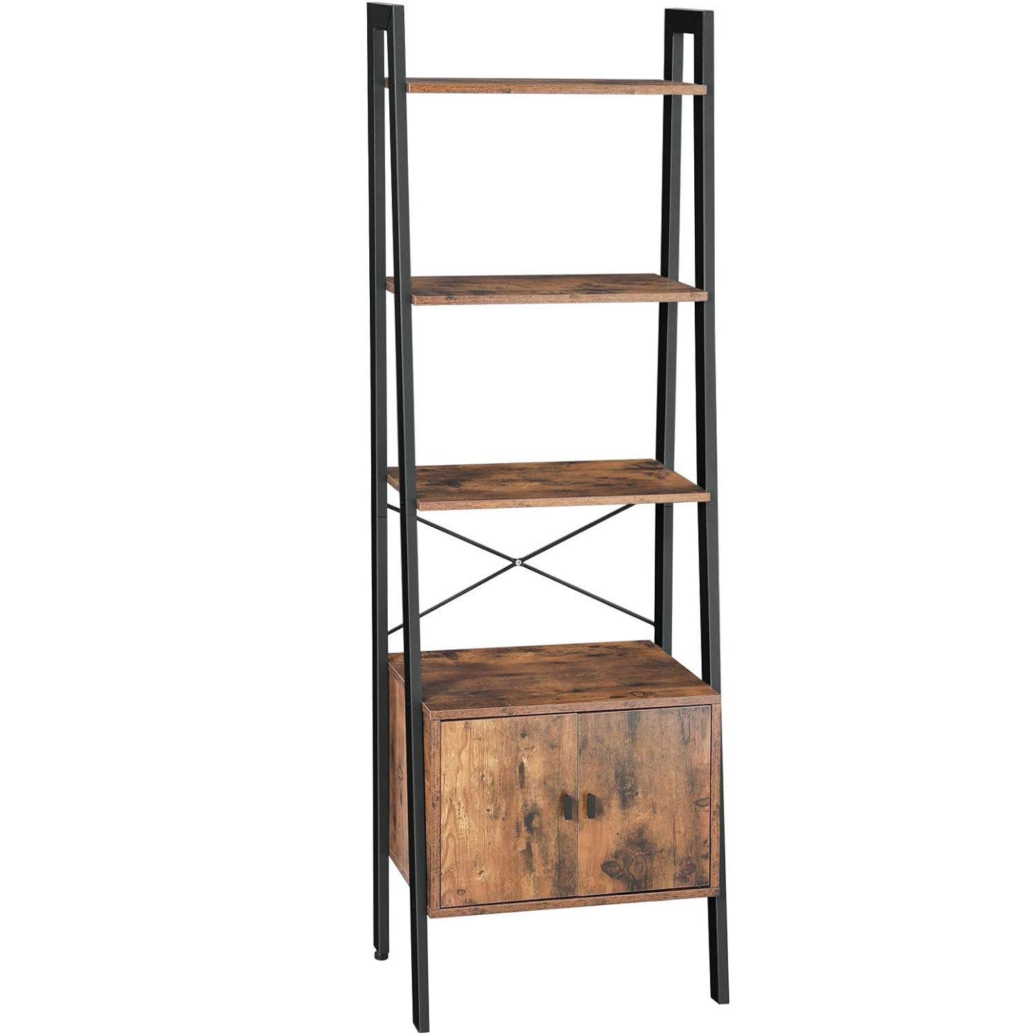 vasagle biblioteca tip scara, cu dulap si 4 rafturi din mdf, stil industrial, 34x56x172cm, maro rustic si negru 1 VASAGLE Biblioteca tip scara, cu dulap si 4 rafturi din MDF, stil industrial, 34x56x172cm, maro rustic si negru