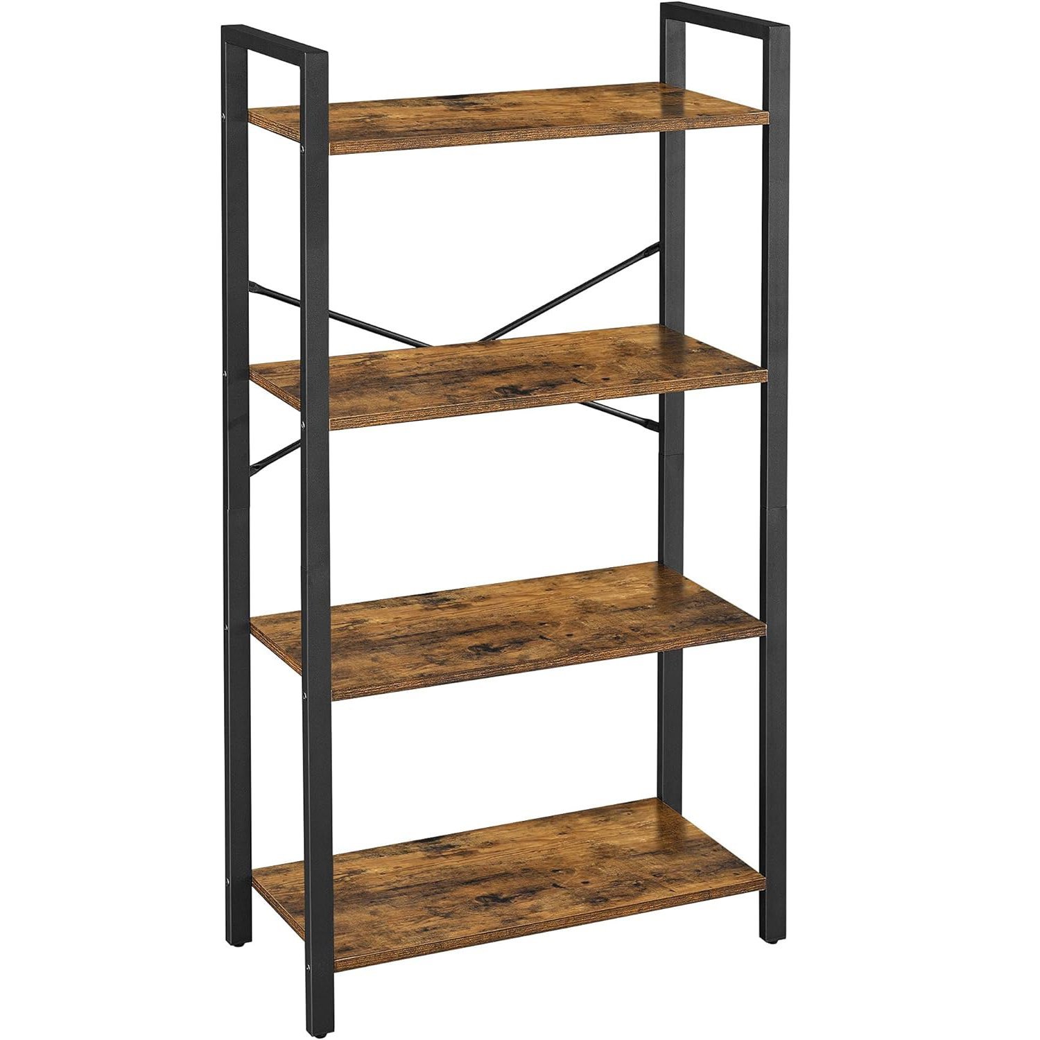 VASAGLE Biblioteca cu 4 etaje din lemn, cadru otel, stil industrial, 66x30x120cm, maro rustic