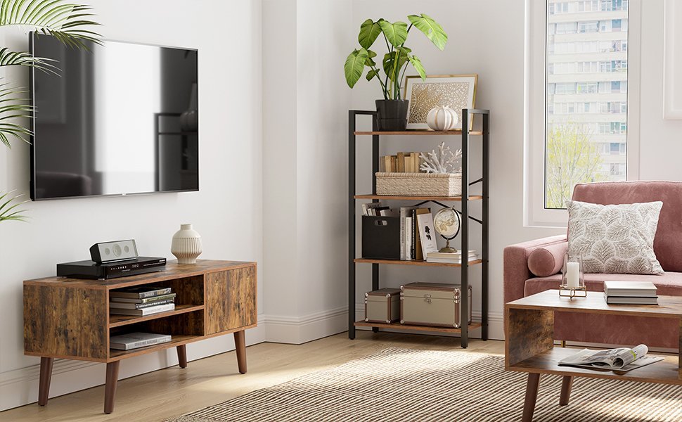 vasagle biblioteca cu 4 etaje din lemn, cadru otel, stil industrial, 66x30x120cm, maro rustic 3 VASAGLE Biblioteca cu 4 etaje din lemn, cadru otel, stil industrial, 66x30x120cm, maro rustic - imagine 3