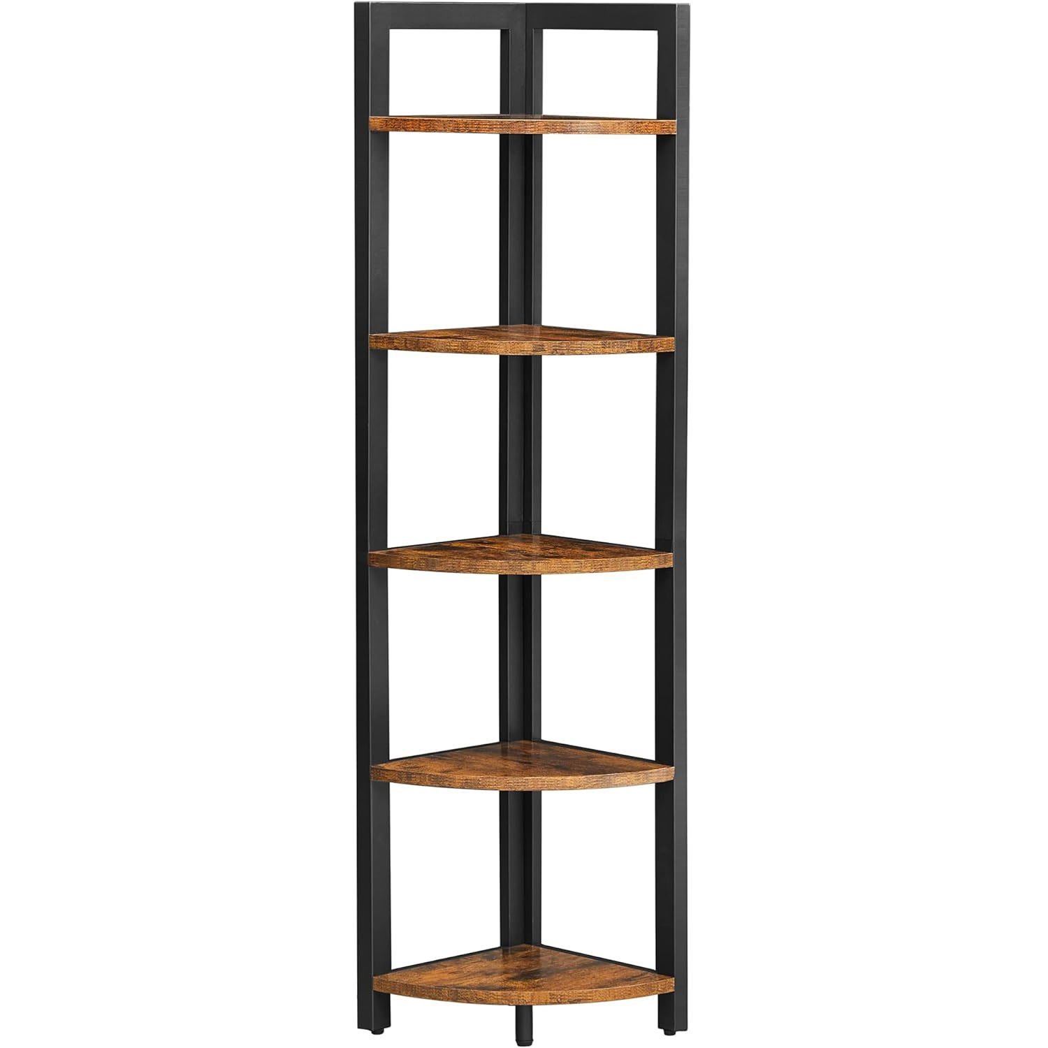 VASAGLE Biblioteca de colt cu 5 etaje, cadru metalic, 150x30x30cm, stil industrial maro rustic si negru