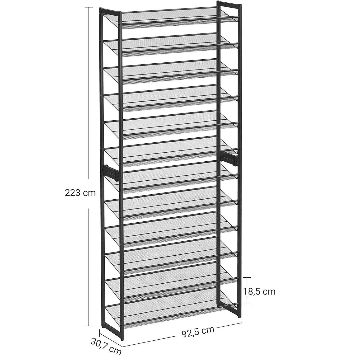 songmics raft pentru pantofi suprapozabil, pe 12 nivele, din metal, cu rafturi reglabile, pentru 48-60 perechi, 31x 93x223cm, negru 3 SONGMICS Raft pentru pantofi suprapozabil, pe 12 nivele, din metal, cu rafturi reglabile, pentru 48-60 perechi, 31x 93x223cm, negru - imagine 3