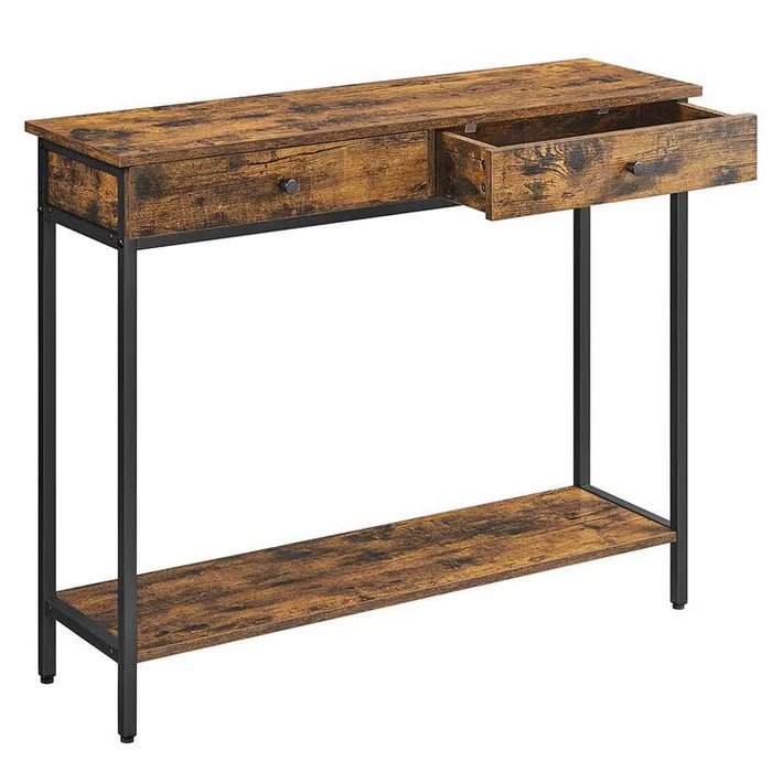 VASAGLE Masa consola pentru hol cu 2 sertare, stil industrial, PAL si cadru metalic, 100x30x80 cm, maro rustic 1 VASAGLE Masa consola pentru hol cu 2 sertare, stil industrial, PAL si cadru metalic, 100x30x80 cm, maro rustic