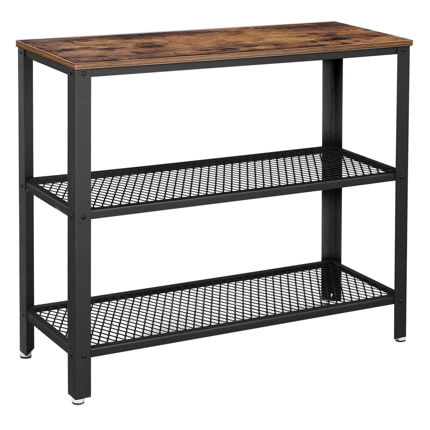 VASAGLE Masa de intrare, cadru metalic cu 3 polite din MDF, 35x102x80cm, maro rustic si negru