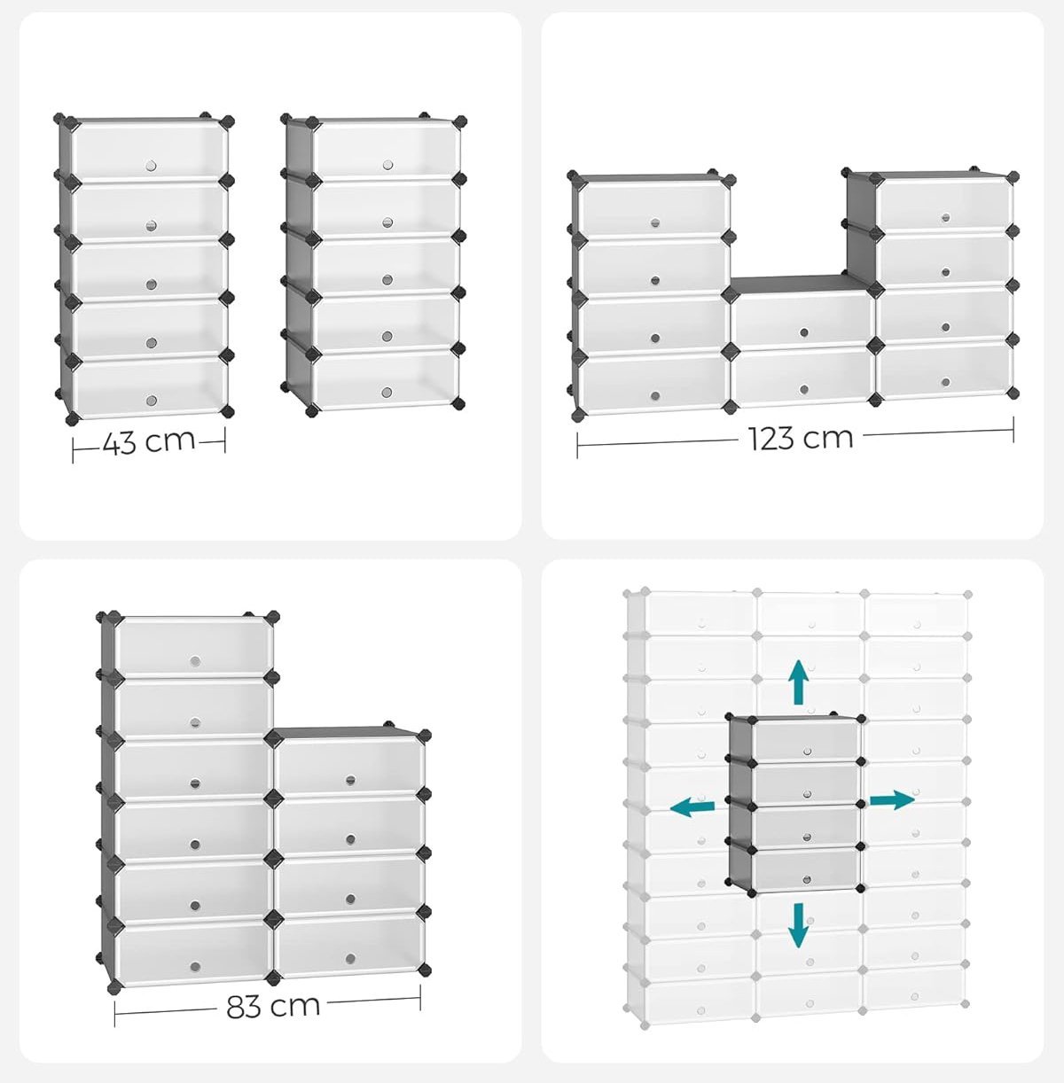 SONGMICS Dulap de depozitare pantofi modular, configurabil cu 10 compartimente, 43x31x173 cm, gri 4 SONGMICS Dulap de depozitare pantofi modular, configurabil cu 10 compartimente, 43x31x173 cm, gri - imagine 4