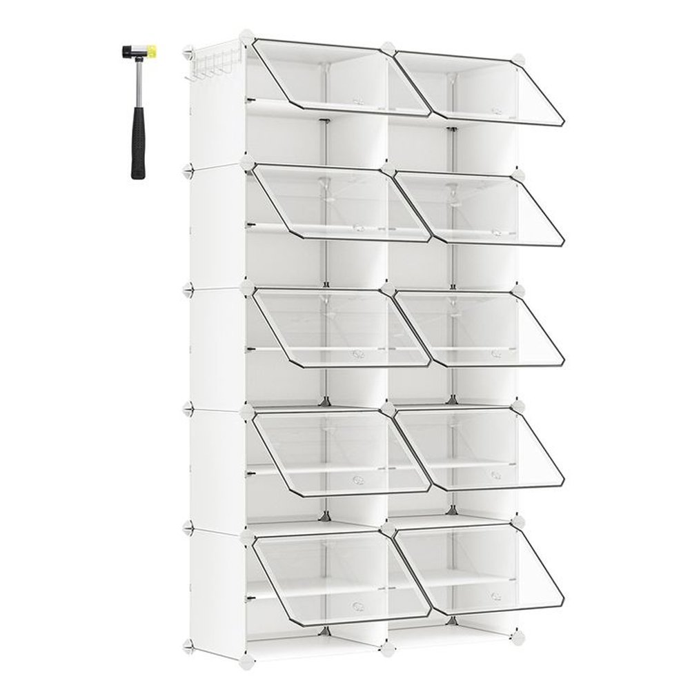 SONGMICS Dulap modular pantofi cu 10 compartimente, cu usi transparente, 83x32x156 cm, alb