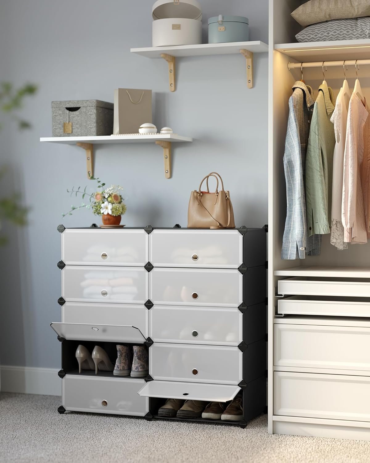 SONGMICS Dulap de depozitare pantofi modular, configurabil cu 10 compartimente, 43x31x173 cm, negru 2 SONGMICS Dulap de depozitare pantofi modular, configurabil cu 10 compartimente, 43x31x173 cm, negru - imagine 2