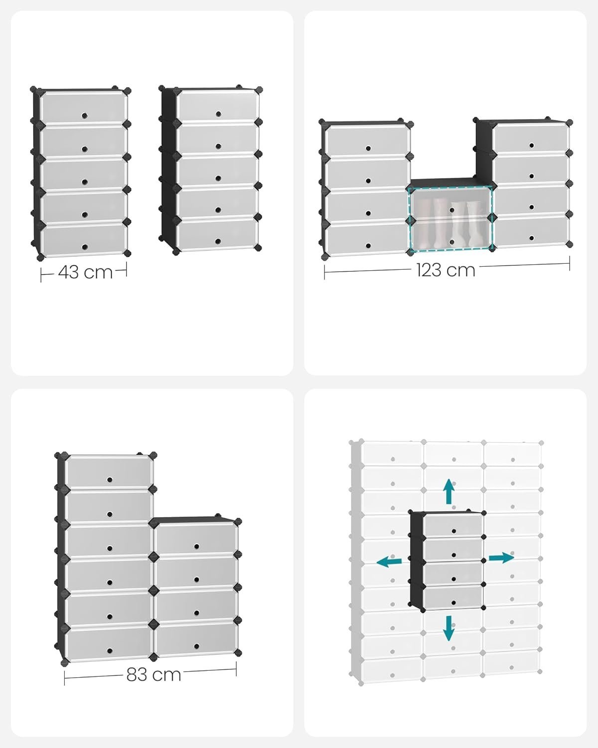 SONGMICS Dulap de depozitare pantofi modular, configurabil cu 10 compartimente, 43x31x173 cm, negru 4 SONGMICS Dulap de depozitare pantofi modular, configurabil cu 10 compartimente, 43x31x173 cm, negru - imagine 4