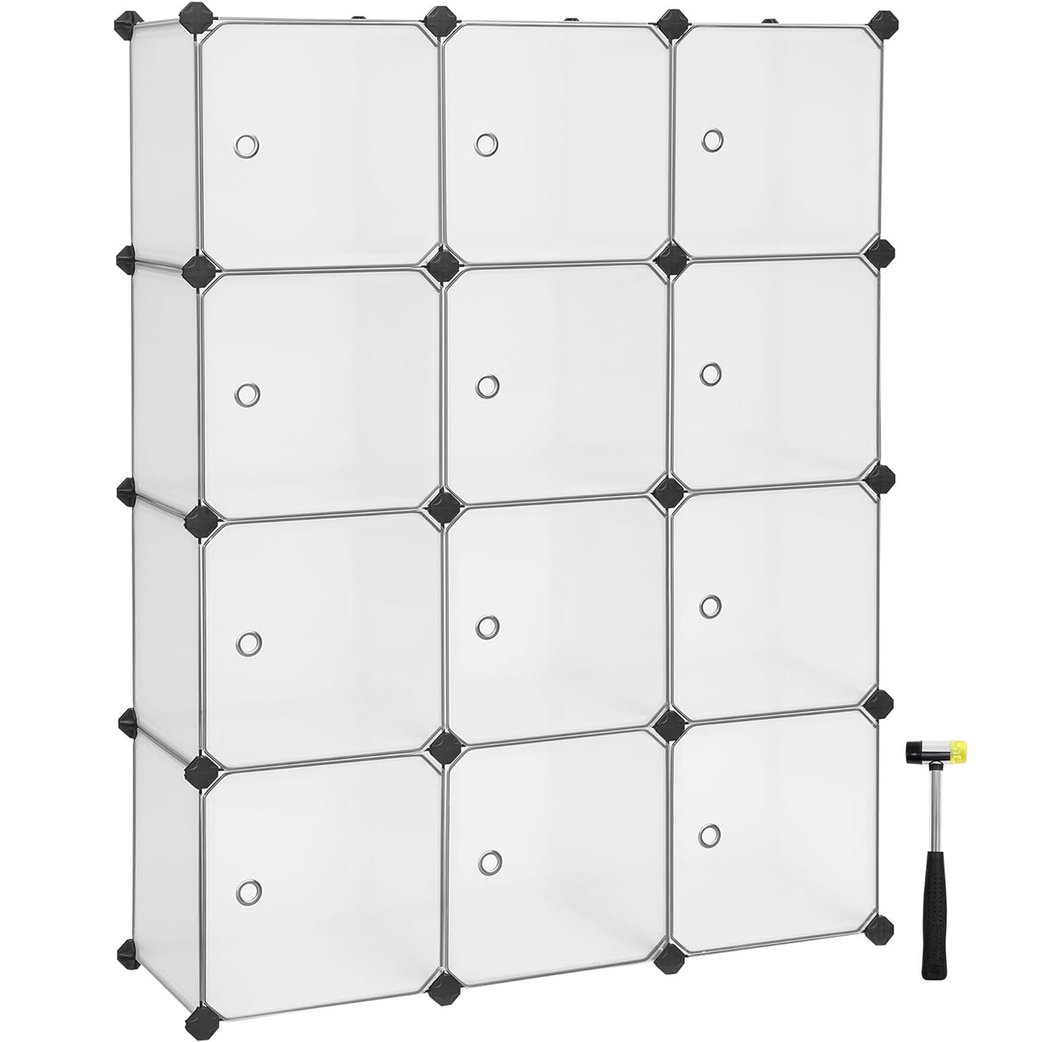 SONGMICS Unitate de depozitare cu 12 cuburi, pentru pantofi sau haine, personalizabil, 31x93x123 cm, alb transparent 1 SONGMICS Unitate de depozitare cu 12 cuburi, pentru pantofi sau haine, personalizabil, 31x93x123 cm, alb transparent