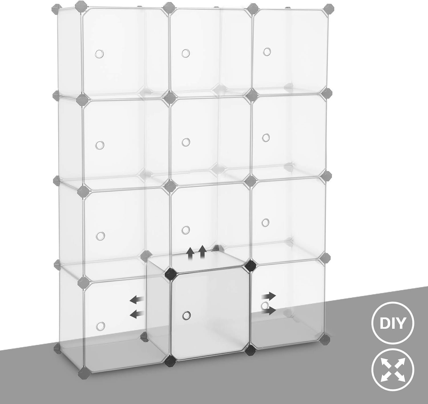 SONGMICS Unitate de depozitare cu 12 cuburi, pentru pantofi sau haine, personalizabil, 31x93x123 cm, alb transparent 4 SONGMICS Unitate de depozitare cu 12 cuburi, pentru pantofi sau haine, personalizabil, 31x93x123 cm, alb transparent - imagine 4