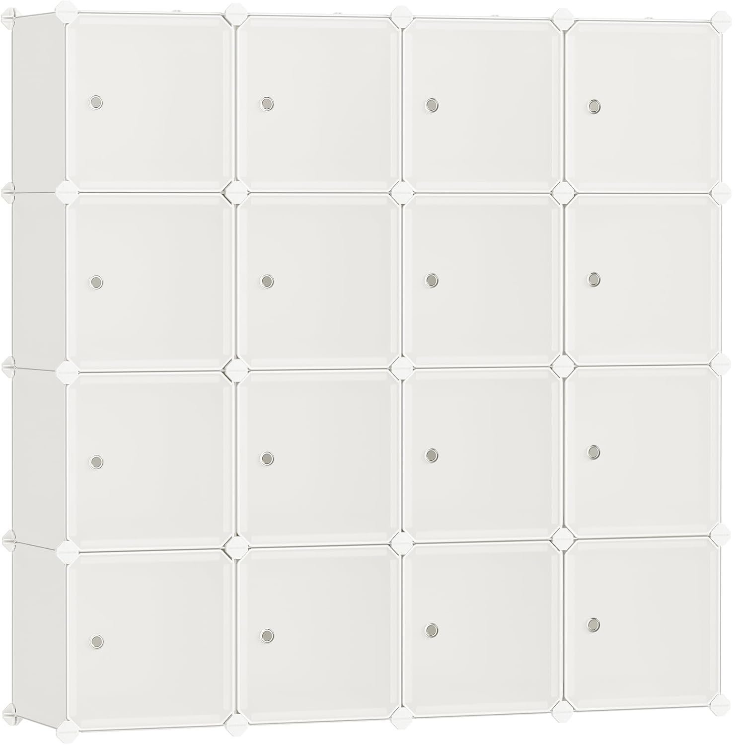 SONGMICS Dulap modular cu 16 cuburi si usi, cadru metalic, asamblare usoara, 123x123x31 cm, crem