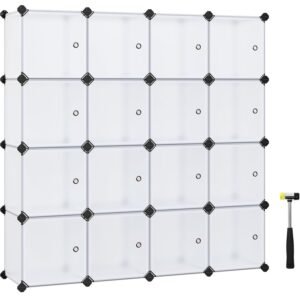 SONGMICS Unitate de depozitare cu 16 cuburi, pentru pantofi sau haine, personalizabil, 31x123x123 cm, alb transparent
