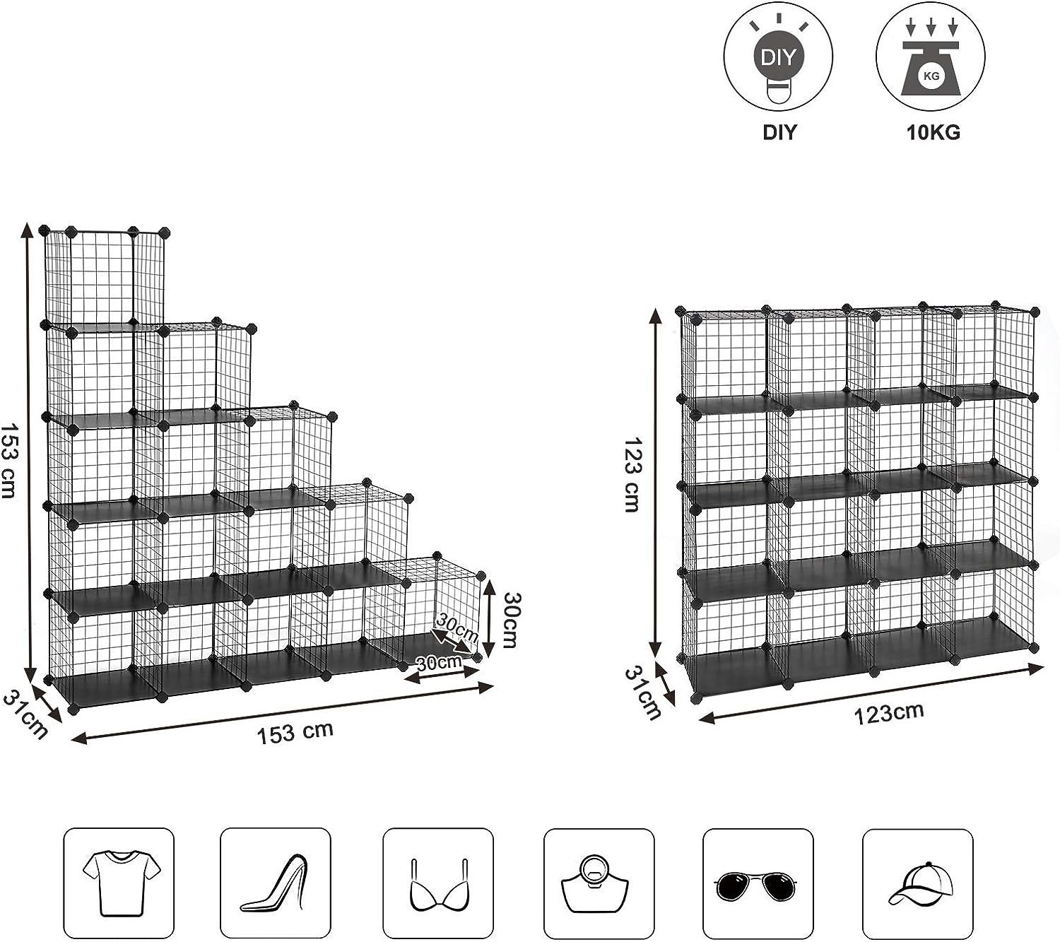 SONGMICS Organizator cu 16 cuburi modulare de depozitare, configurabil, metalic, 123x31x123cm, negru 3 SONGMICS Organizator cu 16 cuburi modulare de depozitare, configurabil, metalic, 123x31x123cm, negru - imagine 3