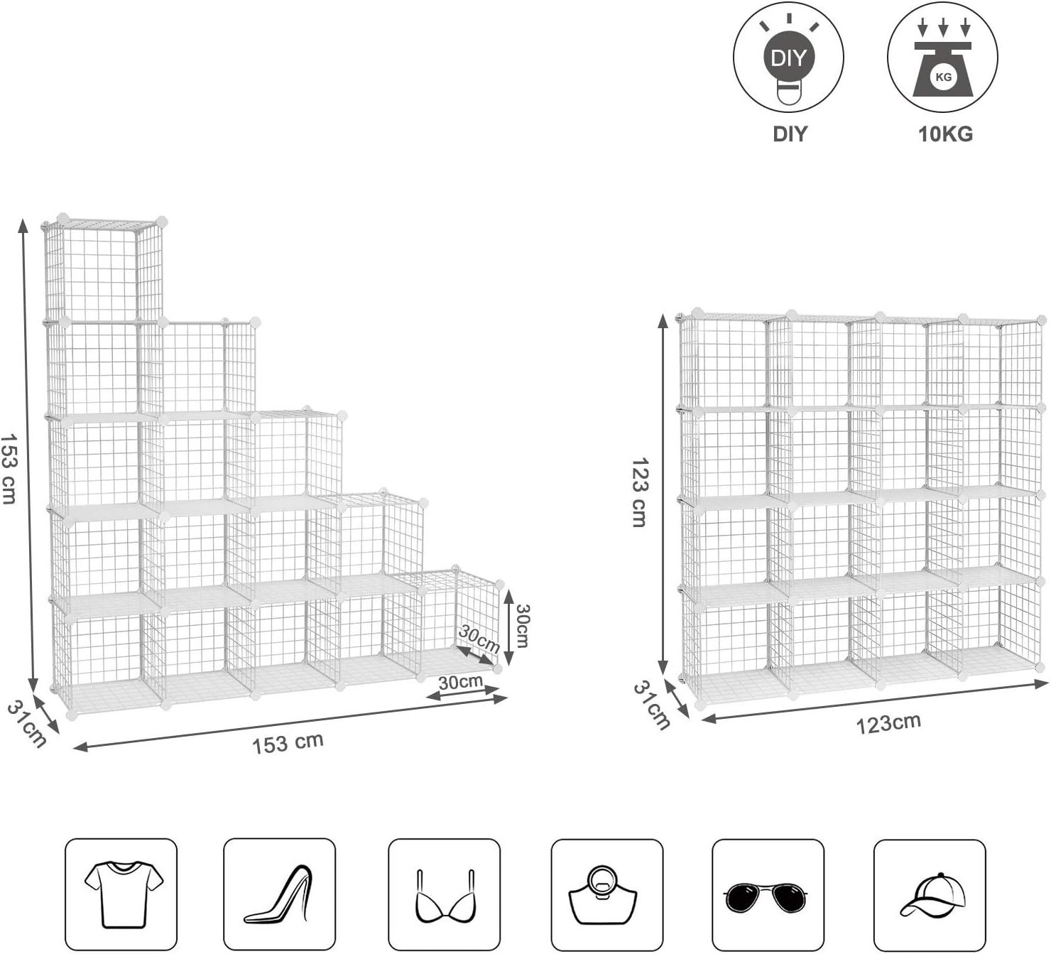 SONGMICS Organizator cu 16 cuburi modulare de depozitare, configurabil, metalic, 123x31x123cm, alb 3 SONGMICS Organizator cu 16 cuburi modulare de depozitare, configurabil, metalic, 123x31x123cm, alb - imagine 3