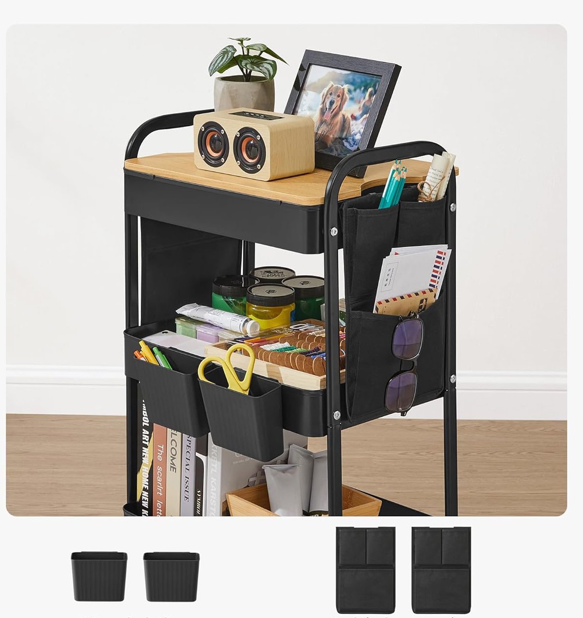 SONGMICS Raft de depozitare mobil tip carucior rulant, pentru baie sau bucatarie, cadru otel cu blat MDF, 31x44x74 cm, negru 4 SONGMICS Raft de depozitare mobil tip carucior rulant, pentru baie sau bucatarie, cadru otel cu blat MDF, 31x44x74 cm, negru - imagine 4