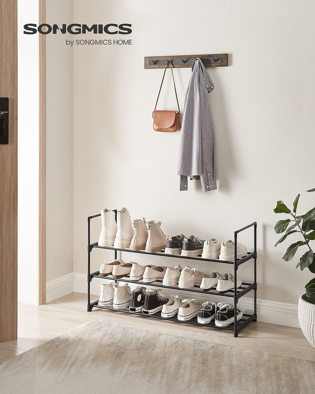 songmics suport pentru pantofi cu 3 nivele, structura metalica, pentru 12-15 perechi, 92x30x55cm, negru 2 SONGMICS Suport pentru pantofi cu 3 nivele, structura metalica, pentru 12-15 perechi, 92x30x55cm, negru - imagine 2