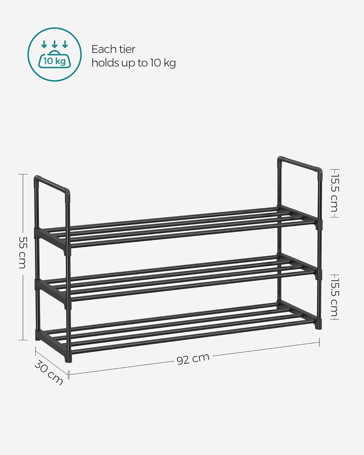 songmics suport pentru pantofi cu 3 nivele, structura metalica, pentru 12-15 perechi, 92x30x55cm, negru 3 SONGMICS Suport pentru pantofi cu 3 nivele, structura metalica, pentru 12-15 perechi, 92x30x55cm, negru - imagine 3