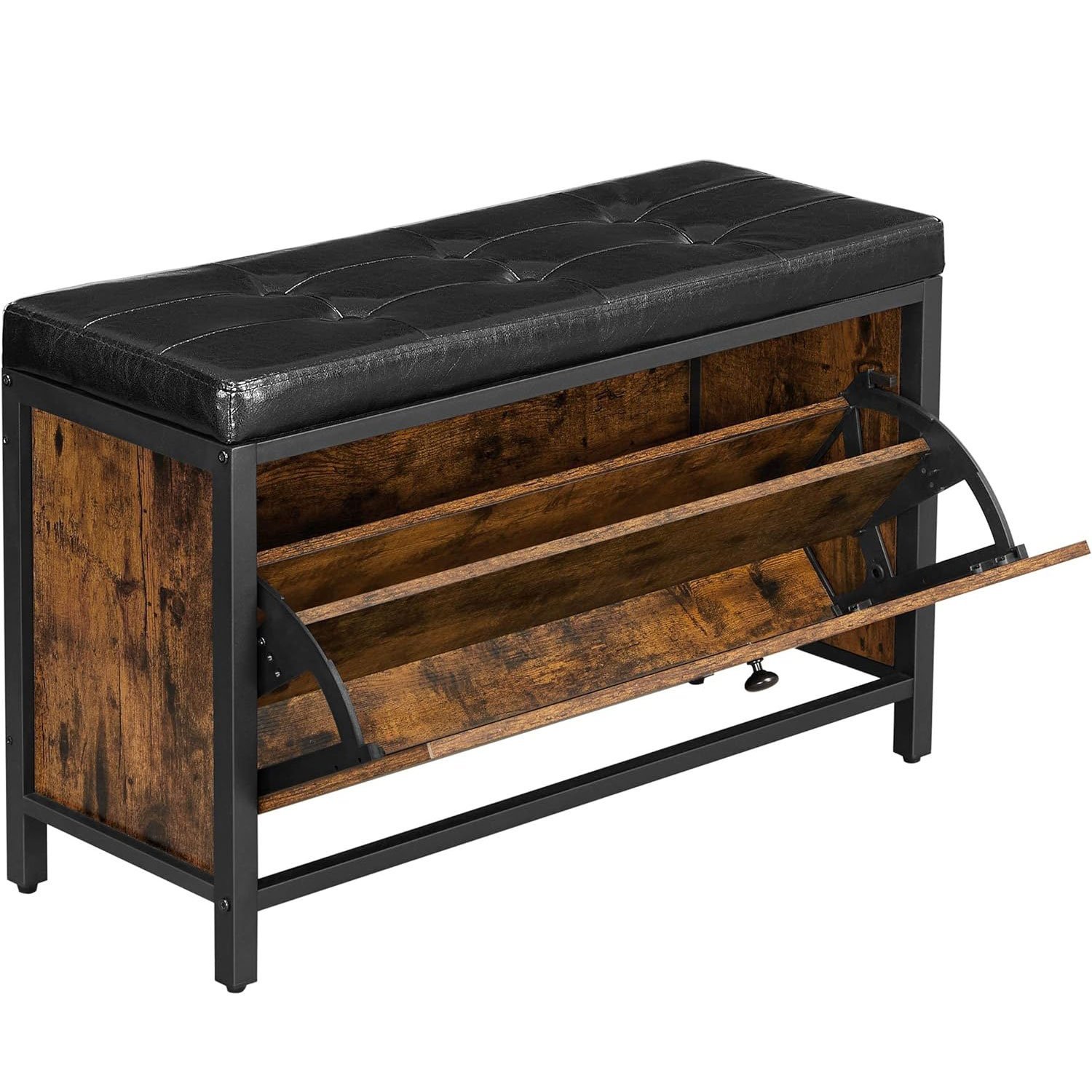 VASAGLE Banca cu organizator pantofi, cu clapeta, 30x80x51cm, industrial vintage, maro cu negru