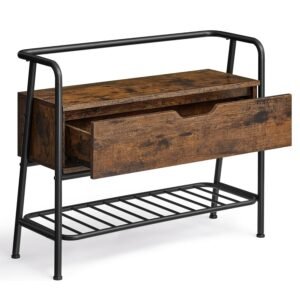 VASAGLE Pantofar cu banca de depozitare, raft si sertar, stil industrial, 30x80x64 cm, maro rustic