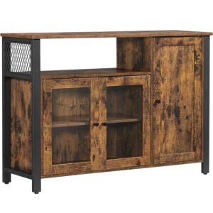 VASAGLE Dulap de depozitare tip bufet, cu 3 usi, stil industrial, 110x33x75cm, maro rustic si negru