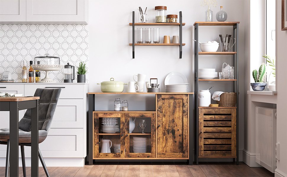 vasagle dulap de depozitare tip bufet, cu 3 usi, stil industrial, 110x33x75cm, maro rustic si negru 2 VASAGLE Dulap de depozitare tip bufet, cu 3 usi, stil industrial, 110x33x75cm, maro rustic si negru - imagine 2