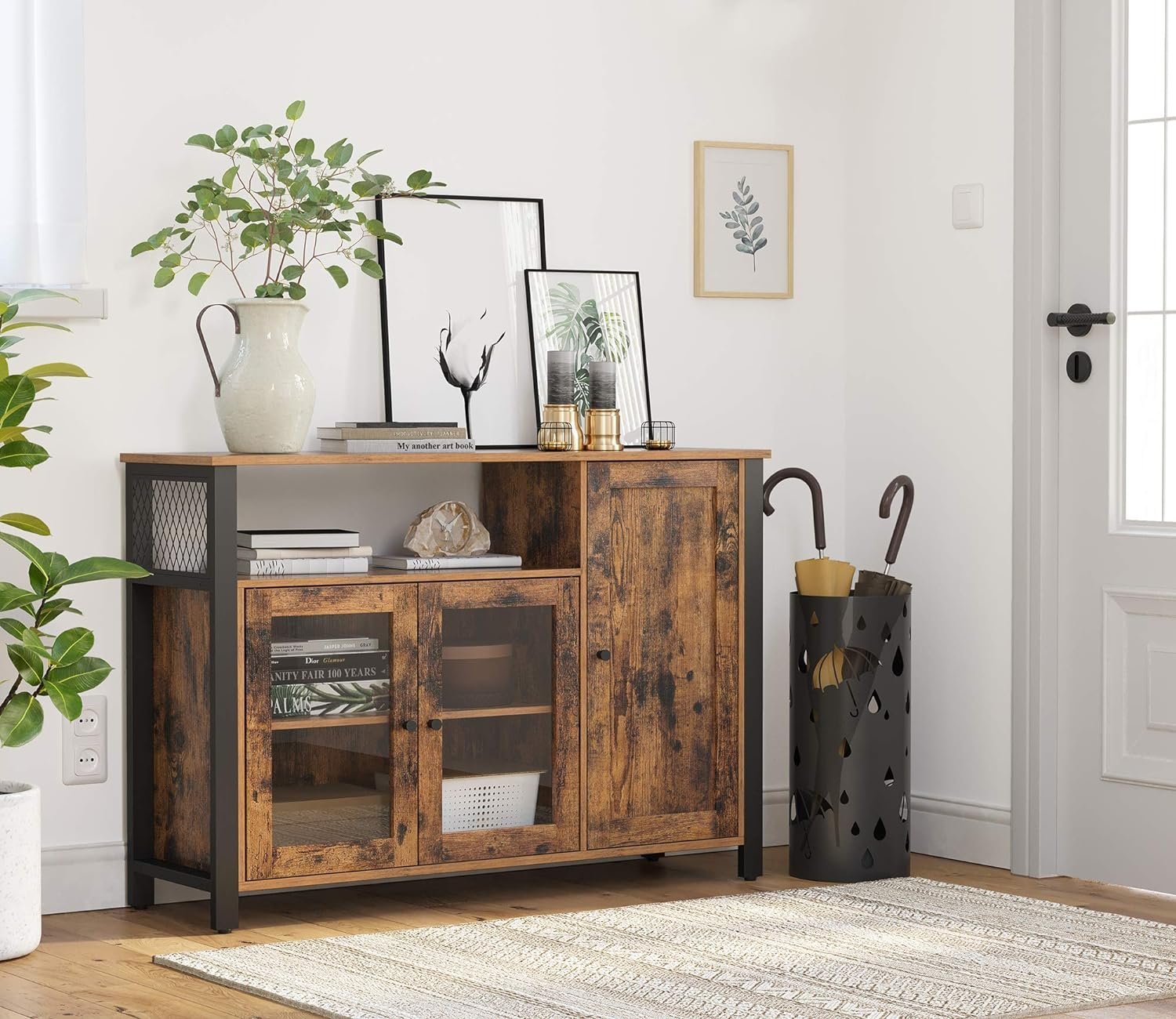 vasagle dulap de depozitare tip bufet, cu 3 usi, stil industrial, 110x33x75cm, maro rustic si negru 4 VASAGLE Dulap de depozitare tip bufet, cu 3 usi, stil industrial, 110x33x75cm, maro rustic si negru - imagine 4