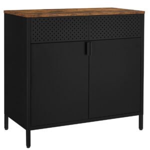 SONGMICS Dulap depozitare metalic cu 2 usi, raft reglabil, cadru otel, stil industrial, 80x40x76 cm, negru si maro rustic