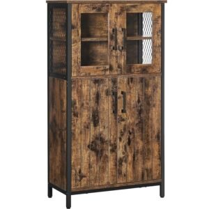 VASAGLE Dulap multifunctional pentru baie, stil industrial, 60x30x108cm, maro rustic si negru