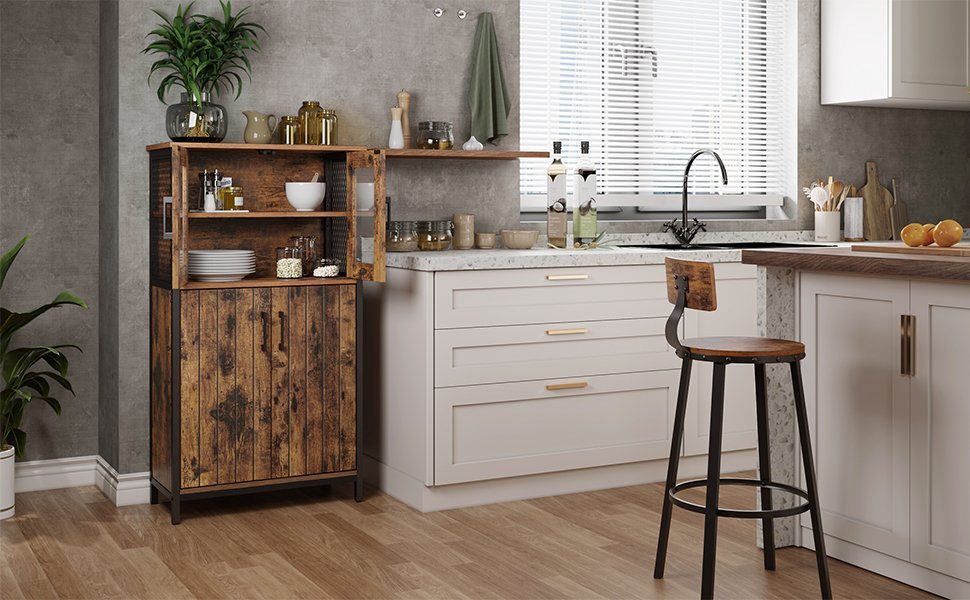 VASAGLE Dulap multifunctional pentru baie, stil industrial, 60x30x108cm, maro rustic si negru 2 VASAGLE Dulap multifunctional pentru baie, stil industrial, 60x30x108cm, maro rustic si negru - imagine 2