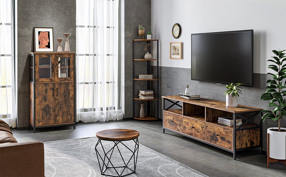 VASAGLE Dulap multifunctional pentru baie, stil industrial, 60x30x108cm, maro rustic si negru 3 VASAGLE Dulap multifunctional pentru baie, stil industrial, 60x30x108cm, maro rustic si negru - imagine 3