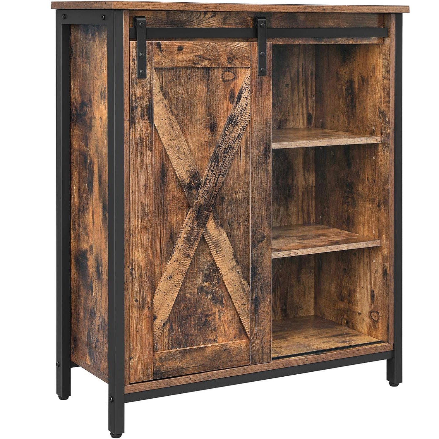 VASAGLE Comoda tip bufet cu usa glisanta si rafturi reglabile, stil industrial, 70x30x80cm, maro rusitc