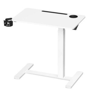 VASAGLE Masa tip birou, ajustabila cu roti pentru pat sau canapea, blat 70×40 cm, inaltime reglabila 65-102 cm, alb