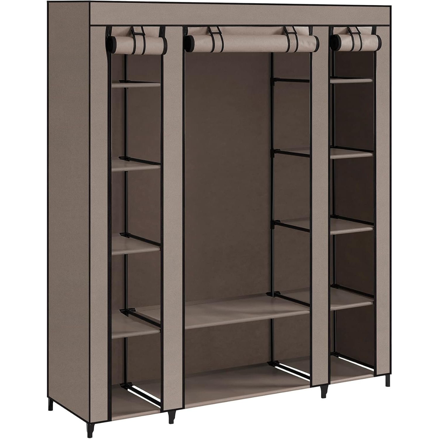 SONGMICS Garderoba din material textil, dulap portabil, cu rafturi si sina de agatat, 150x45x175cm, taupe