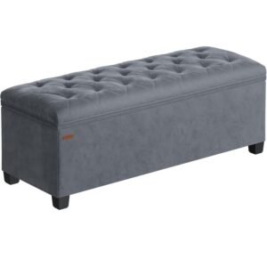 SONGMICS Banca cu spatiu de depozitare 110x40x40 cm, 103 litri, tapitata cu catifea, MDF si spuma, gri