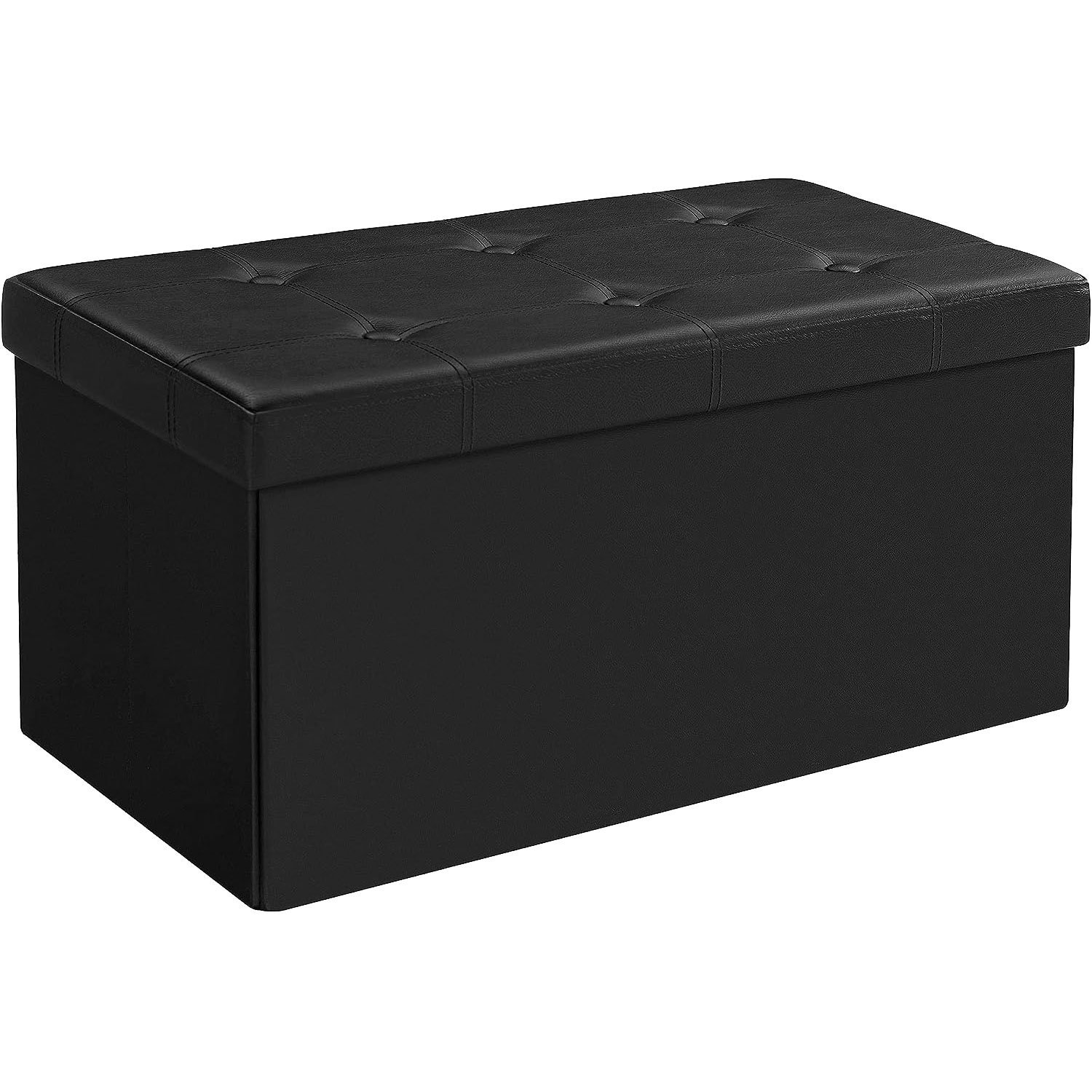 SONGMICS Taburet pliabil cu sezut moale, spatiu de depozitare 80litri, maxim 300kg, 76x38x38cm, negru