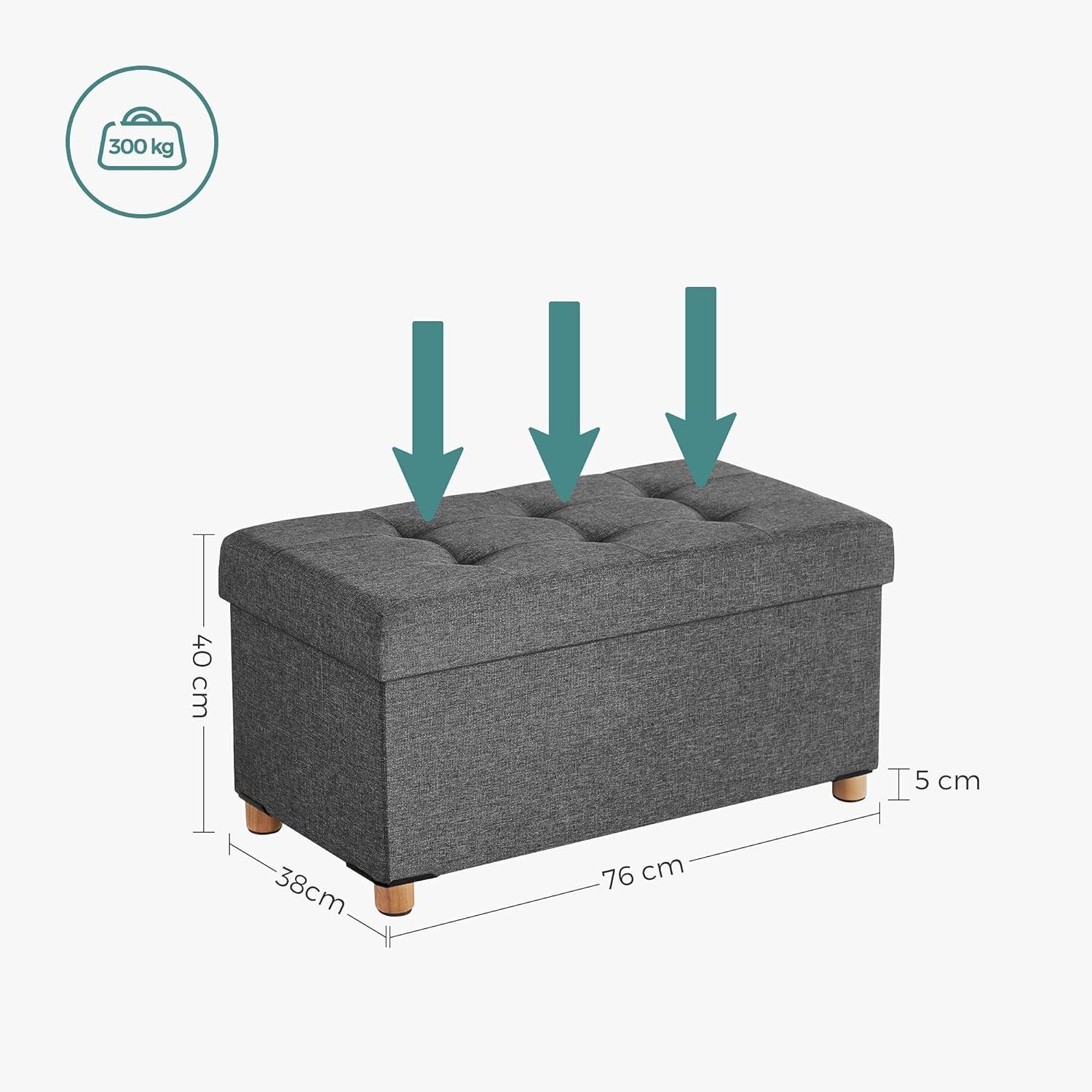 songmics taburet pliabil cu sezut moale, spatiu de depozitare, maxim 300kg, 76x38x40cm, gri inchis 3 SONGMICS Taburet pliabil cu sezut moale, spatiu de depozitare, maxim 300kg, 76x38x40cm, gri inchis - imagine 3