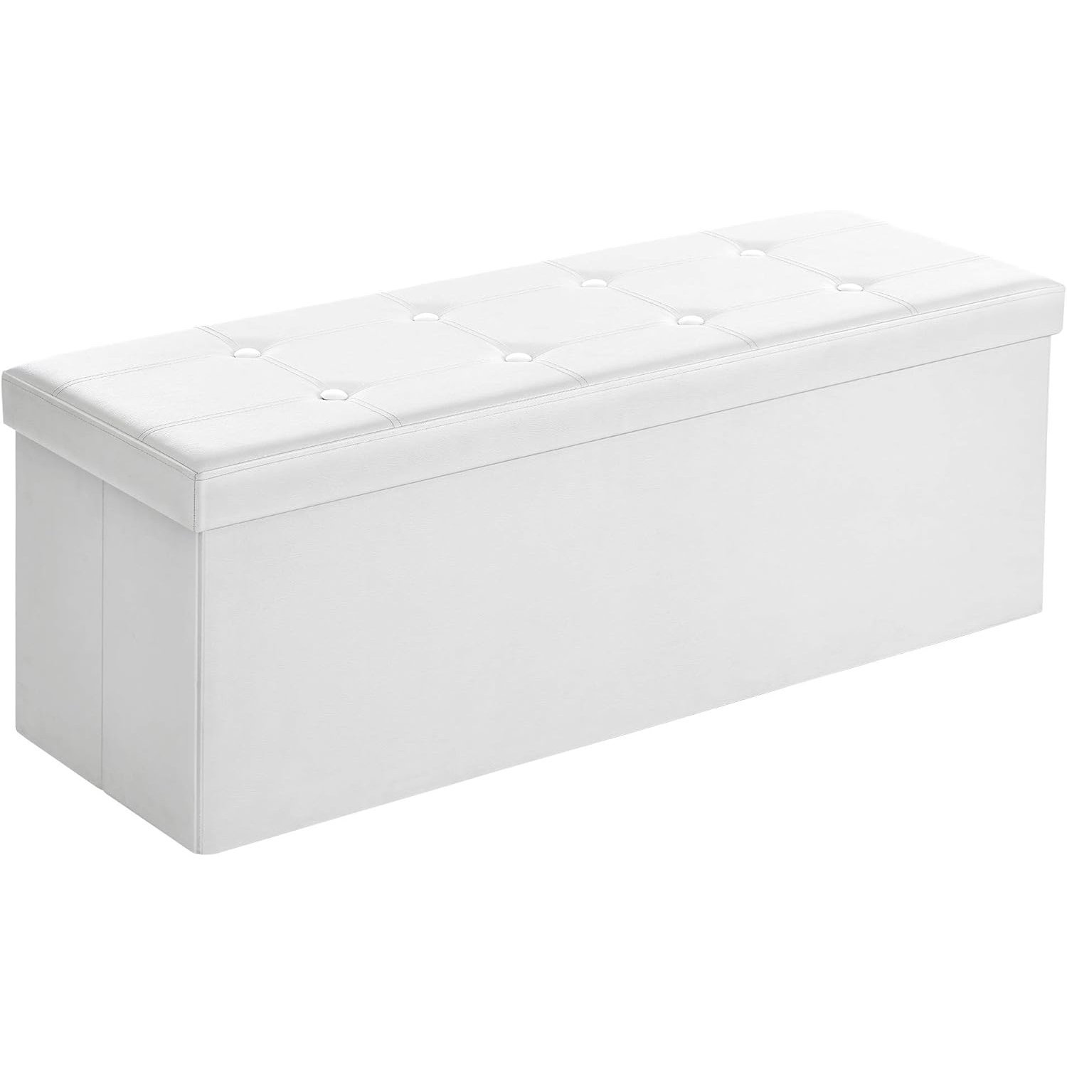SONGMICS Taburet pliabil cu spatiu de depozitare, 3 locuri, imitatie piele, 110x38x38 cm, alb