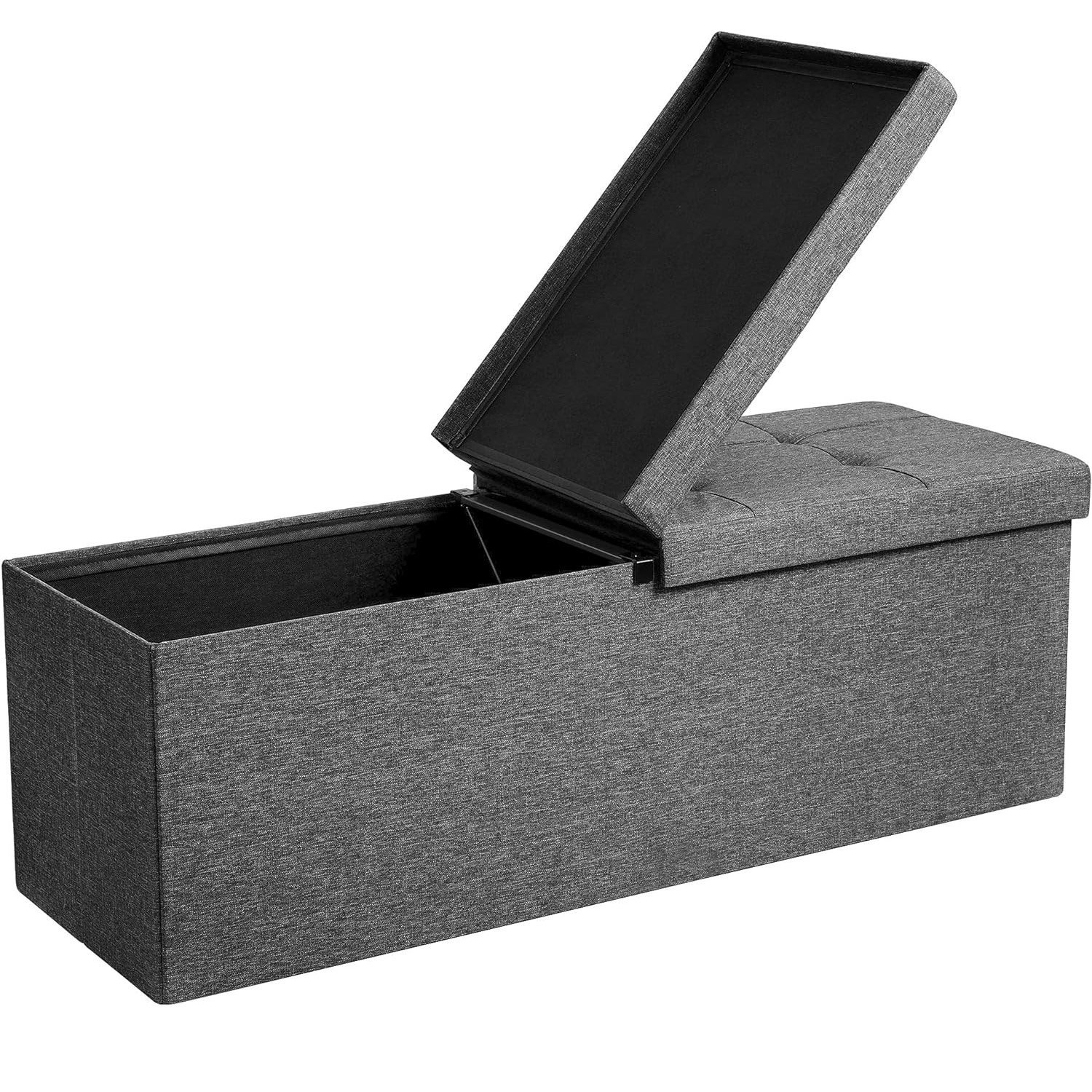 songmics taburet pliabil cu sezut moale, spatiu de depozitare 120litri, maxim 300kg, 110x38x38cm, gri 1 SONGMICS Taburet pliabil cu sezut moale, spatiu de depozitare 120litri, maxim 300kg, 110x38x38cm, gri